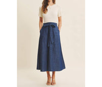 In February Effortless Mix Of Cozy And Polished Twofer Dress in cream denim - women's dress