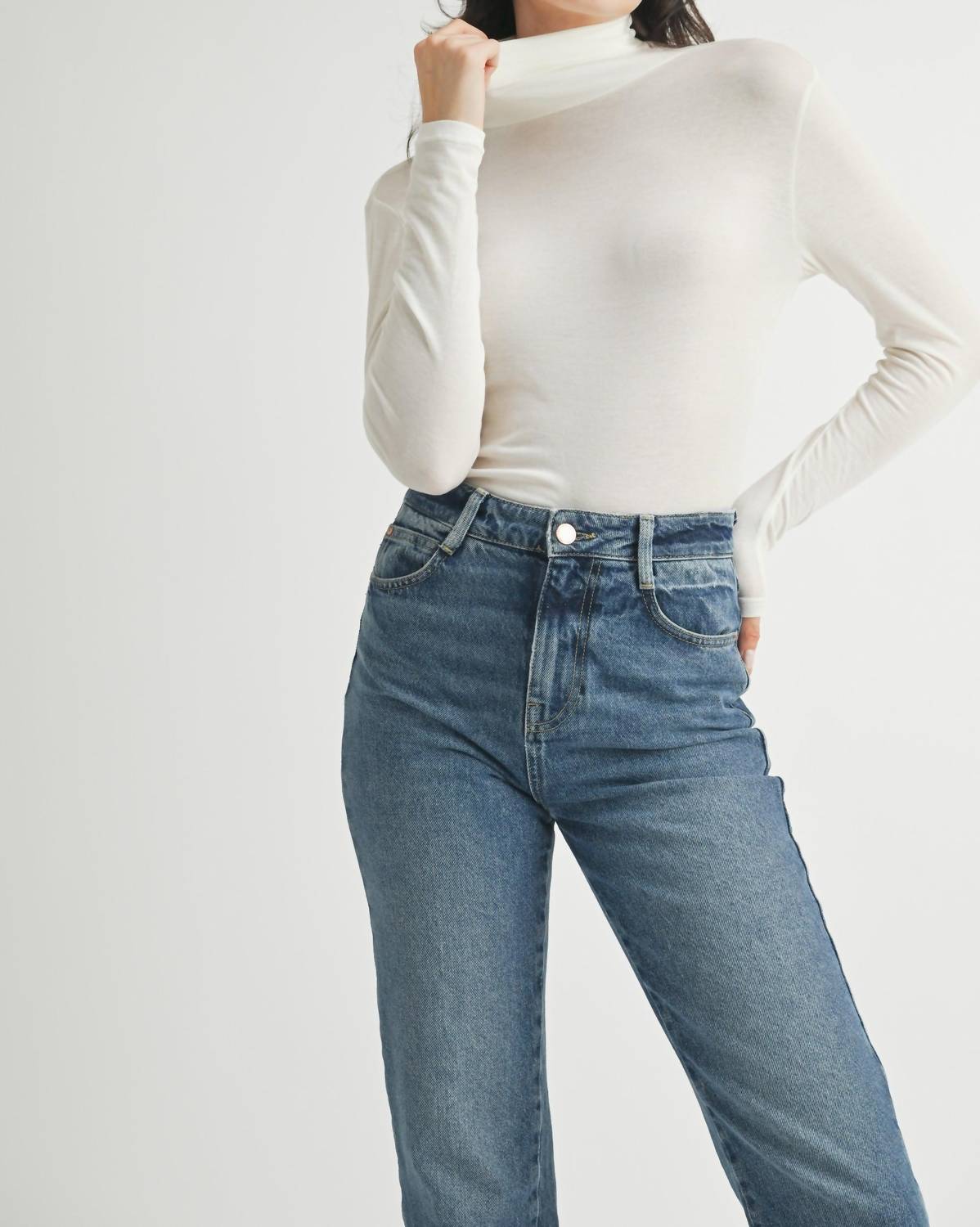 Fun 2 Fun Basic Turtleneck Knit Top in ivory - women's long sleeve top