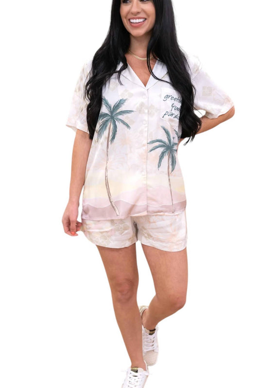 Vintage Havana - Summer Paradise Satin Print Button Up