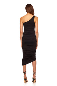 Susana Monaco One Shoulder Gathered Dress in black - women's dress - detail view
