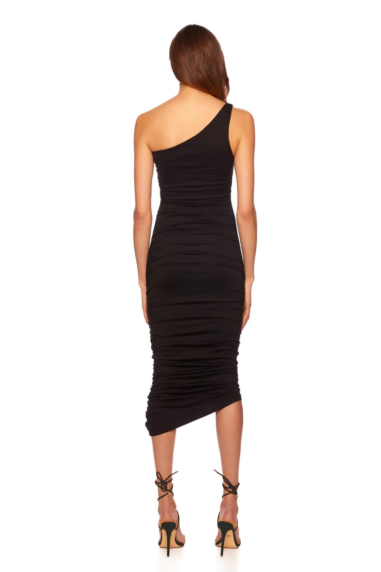 Susana Monaco One Shoulder Gathered Dress in black - women's dress - detail view