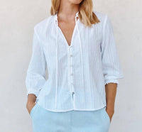 Bella Dahl 3/4 Sleeve Tie Neck Blouse in white - women's shirt - alternate view