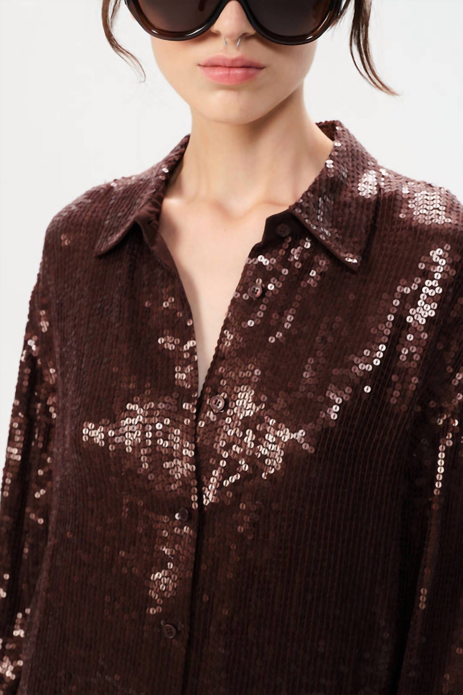 Maria Cher Cardales Cyrus Shirt in brown - women's long sleeve top - detail view