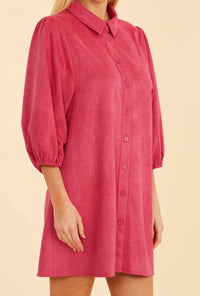 DOLCE CABO Faux Suede Puff Sleeve Mini Dress in dark pink - women's dress - detail view