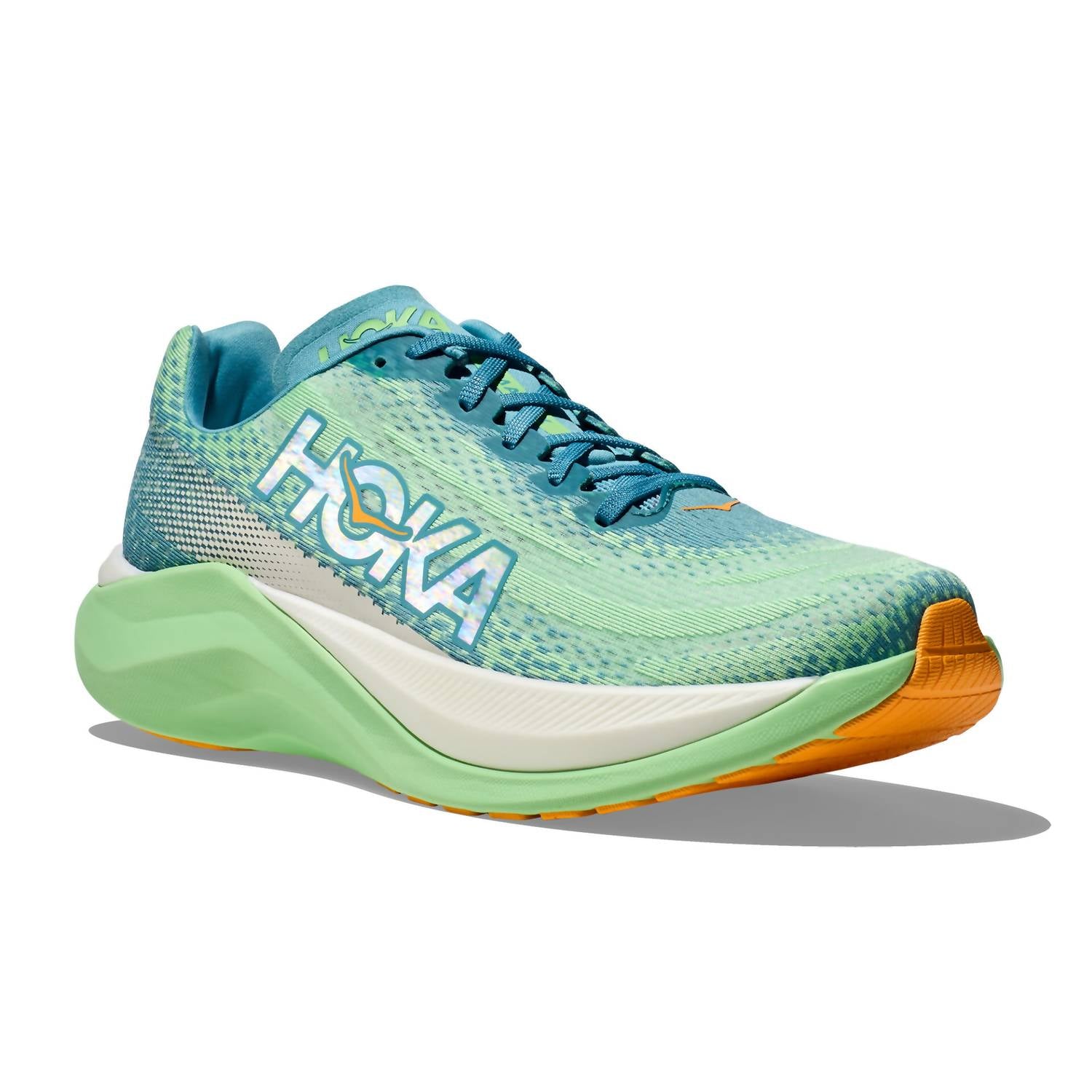 Hoka Men's Mach X Shoe in ocean mist lime glow - men's shoe - detail view