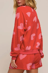 Z Supply Im Yours Heart Long Sleeve Top in hot stuff - women's long sleeve top - detail view