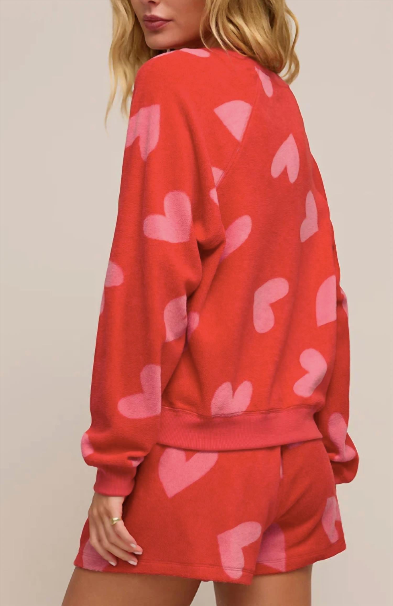 Z Supply Im Yours Heart Long Sleeve Top in hot stuff - women's long sleeve top - detail view