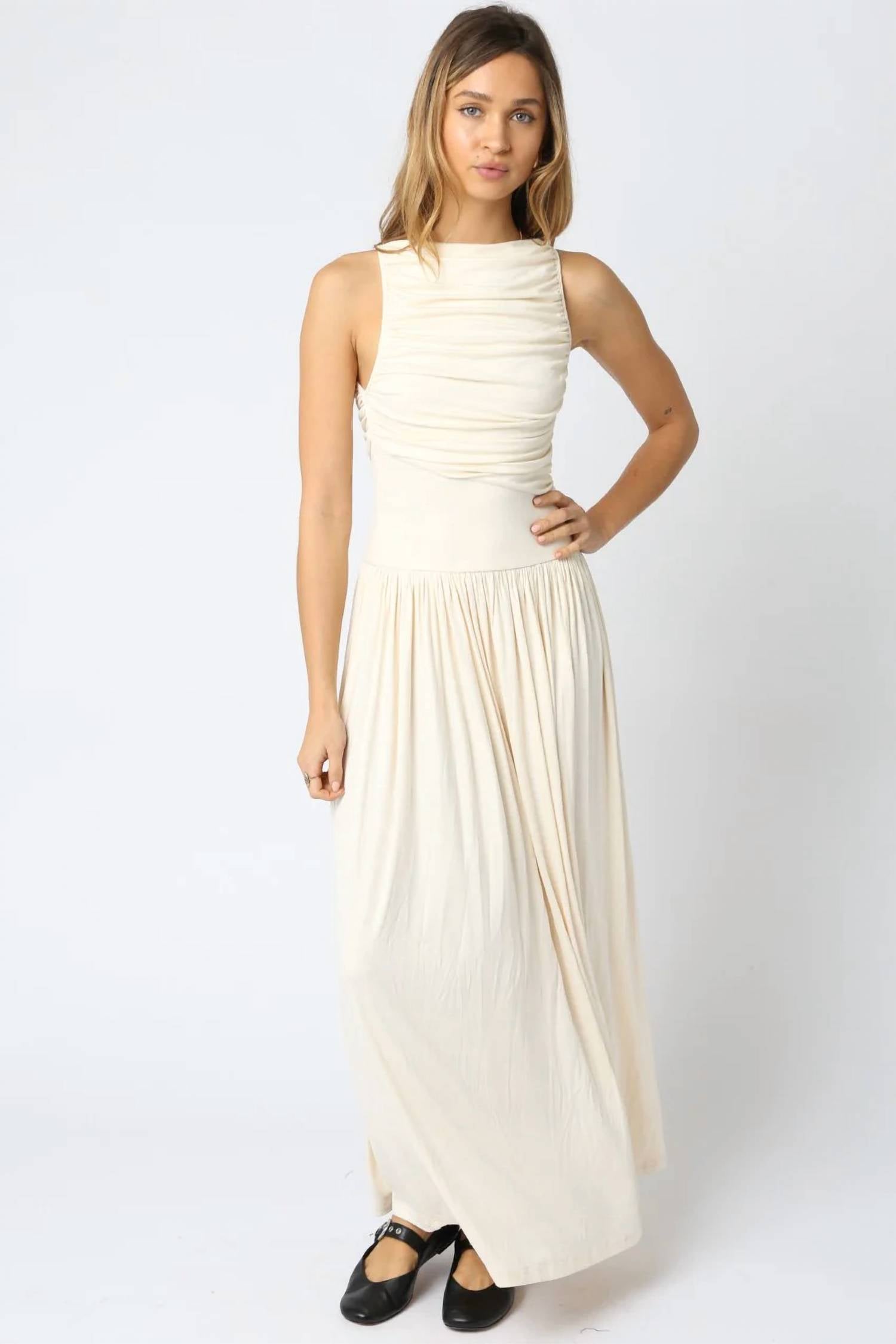 Olivaceous - Kyla Ruched Maxi Dress