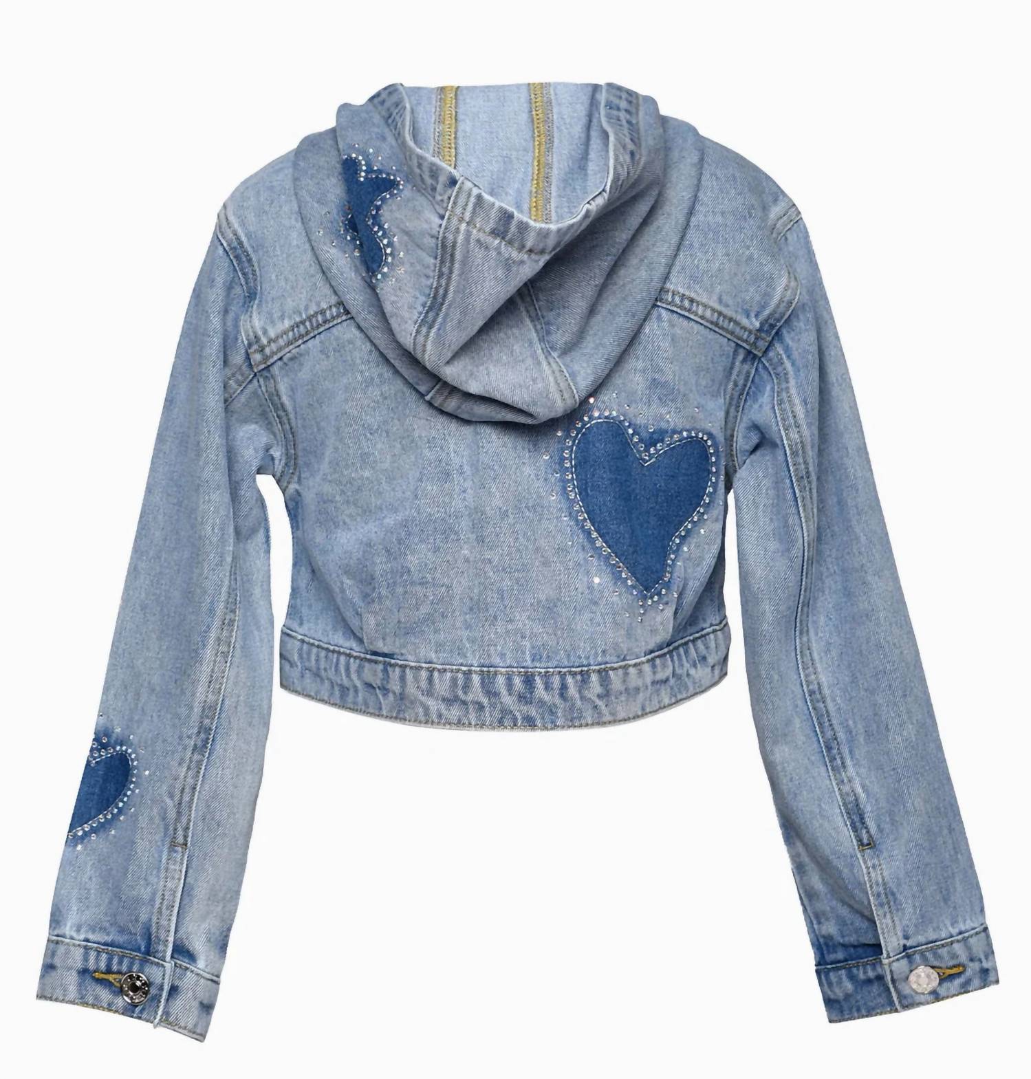 Hannah Banana Rhinestone Shadow Heart Denim Jacket in blue - kids' jacket - view 4