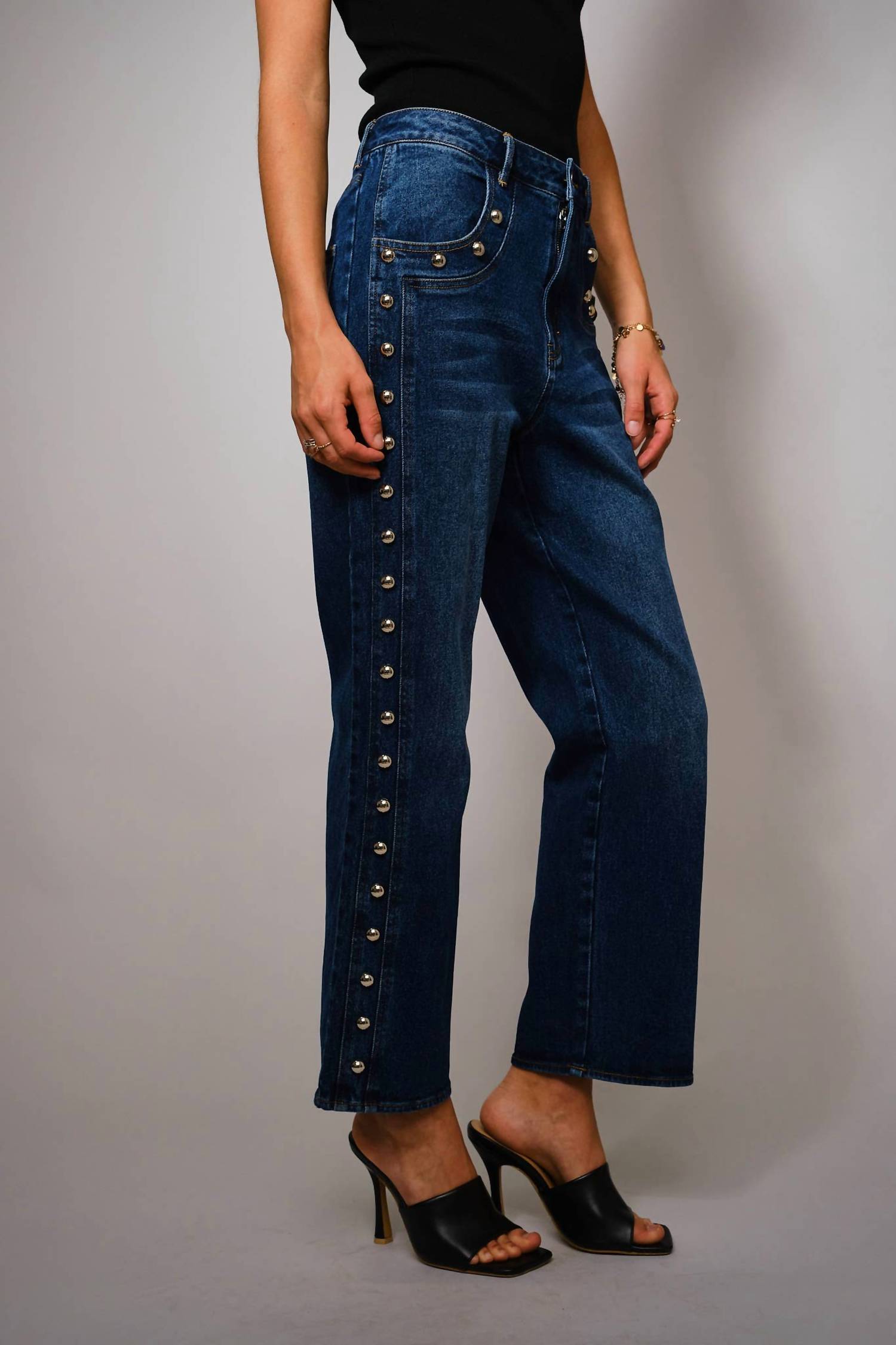 Blue B - Metal Studded High Rise Straight Leg Jeans