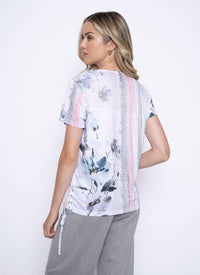Picadilly - Cotton Candy Lace Up Short Sleeve Top
