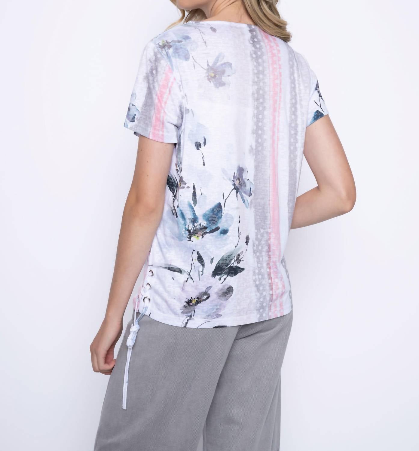 Picadilly - Cotton Candy Lace Up Short Sleeve Top