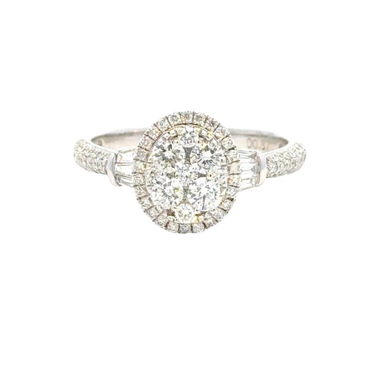 Aamiaa - 1.33 Carat Natural Diamond Oval Cluster Halo Engagement Ring - Size 6.5