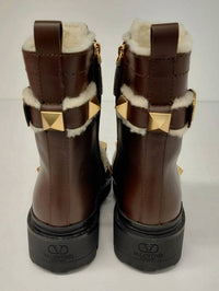 Valentino Garavani - Women's Roman Stud Leather & Shearling Combat Boots