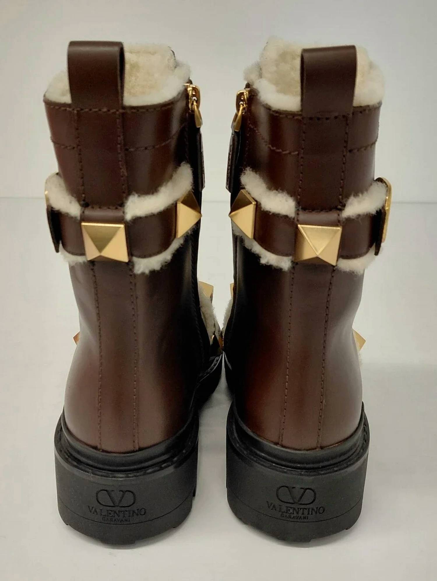 Valentino Garavani - Women's Roman Stud Leather & Shearling Combat Boots