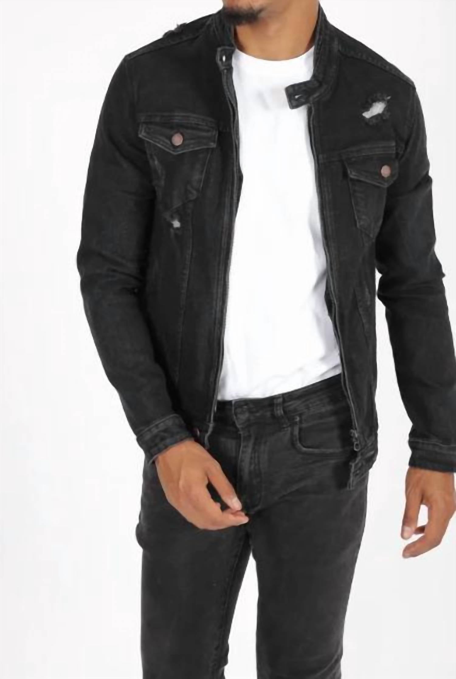 Zayne Paris Men's Jean Zip-up Jacket in black - men's jacket