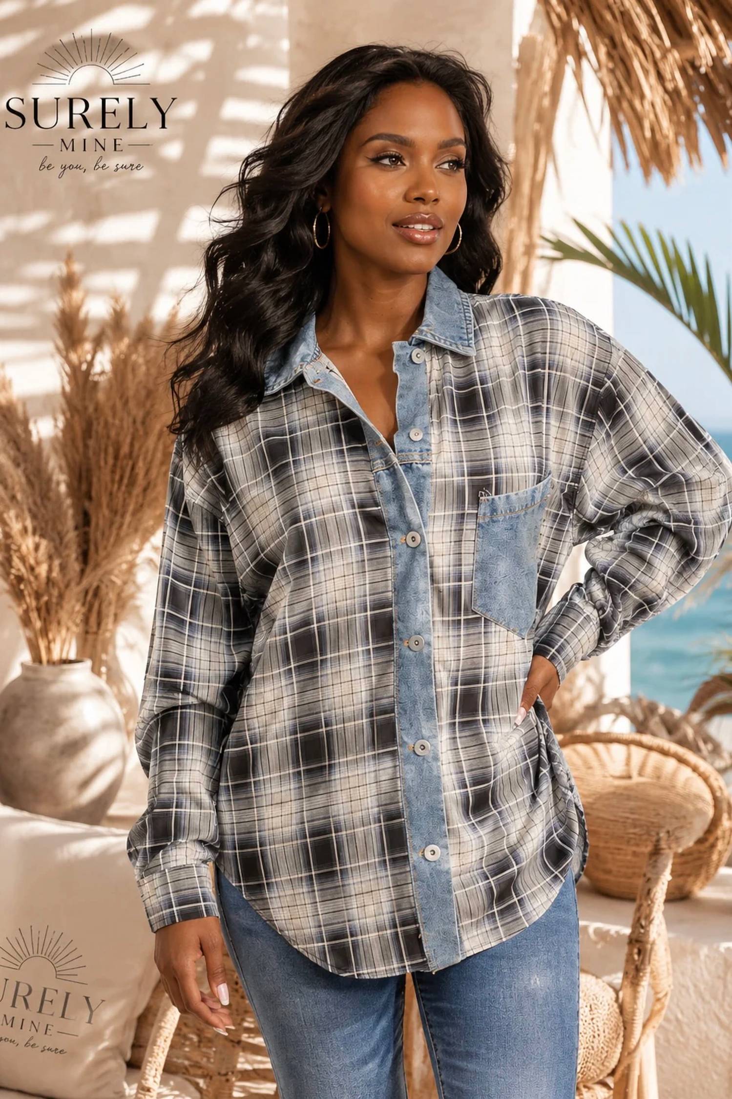Surelymine - Denim Contrast Shacket