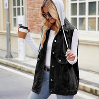Miss Sparkling - Denim Vests With Hood