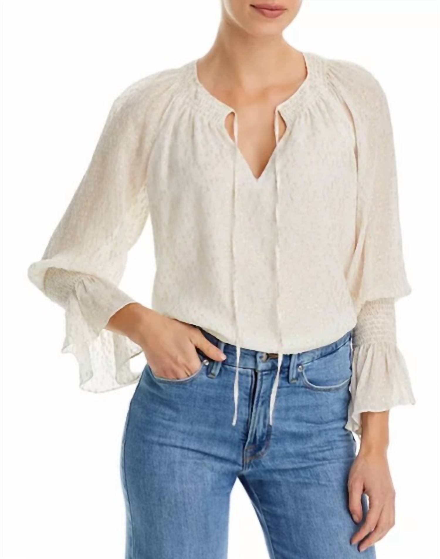 Ramy Brook Faith Metallic Peasant Top in white gold - women's blouse