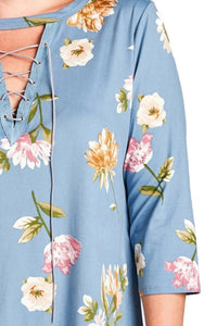 Oddi - Lace Up Floral Brushed Knit Top