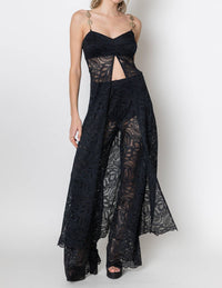 ZETAYE Lyric Lace Long Line Chain Top in black - women's blouse - view 4