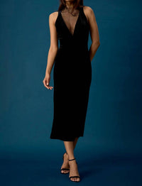 Donna Morgan - Plunge Mesh Velvet Midi Dress