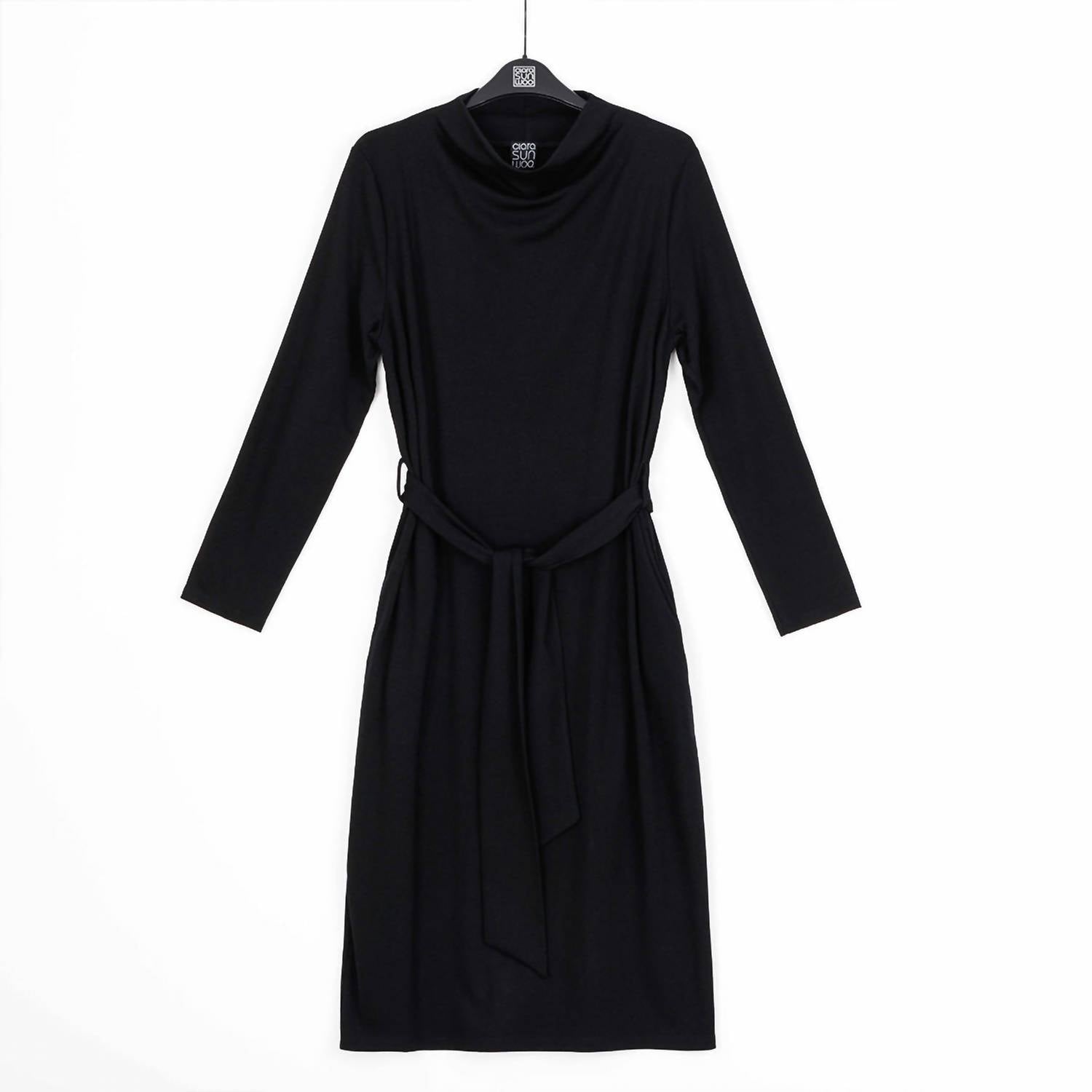Clara Sun Woo - Ponte Drape Neck Midi Dress With Belt