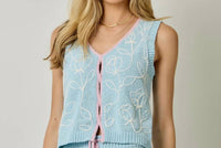 Mystree - Sleeveless V Neck Floral Knit Sweater Vest