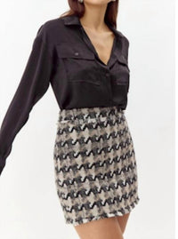 Greylin - Lenny Houndstooth Tweed Mini Skirt