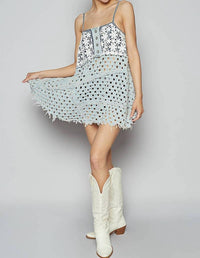 POL Sleeveless Contrast Twill Woven Mini Dress in light denim - women's dress - view 6