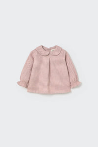 Cozmo - Girls' Mini Gingham Flannel Newborn Collar Top