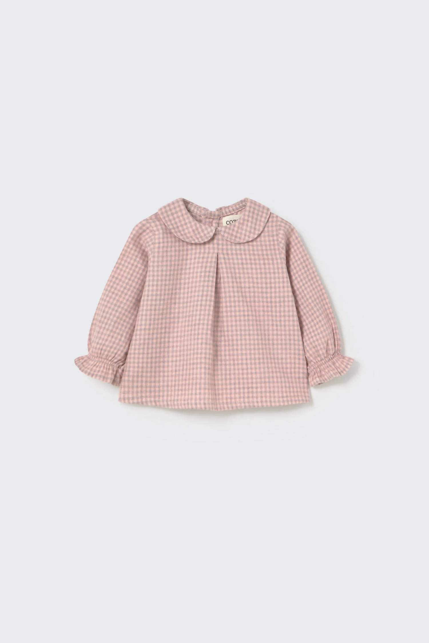 Cozmo - Girls' Mini Gingham Flannel Newborn Collar Top