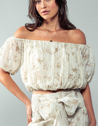 Trend:Notes - Elastic Off Shoulder Floral Crop Blouse