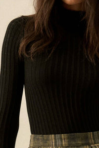Promesa - Sheer Ribbed Knit Mock Neck Top