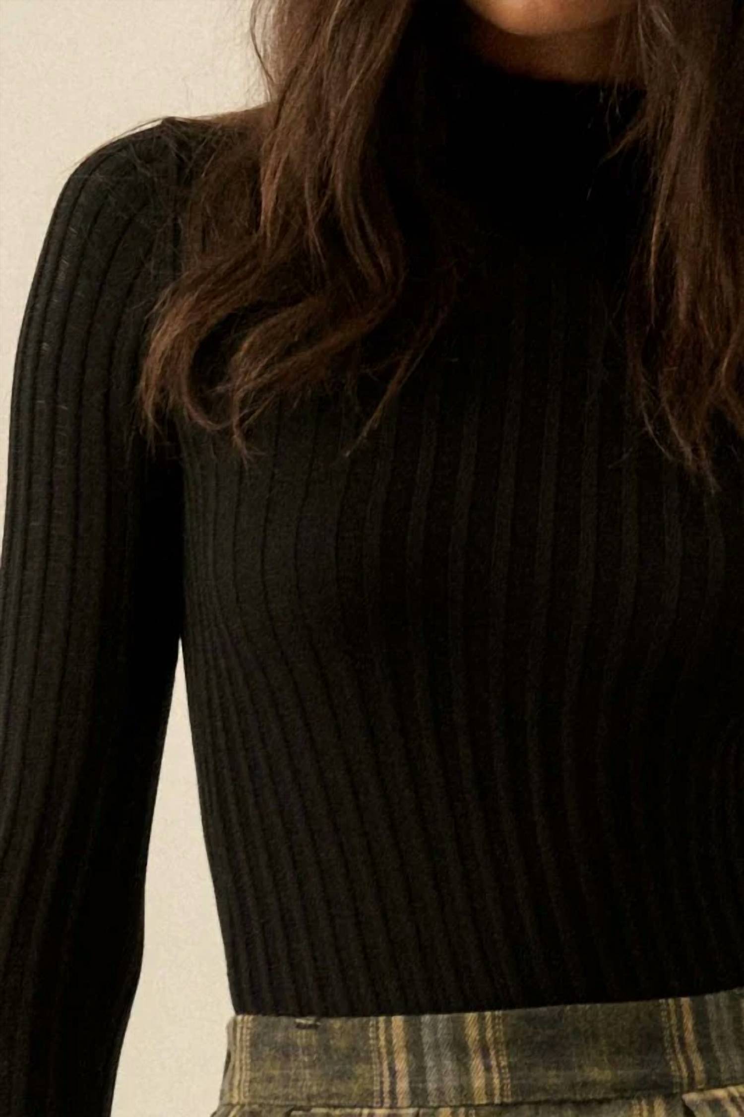 Promesa - Sheer Ribbed Knit Mock Neck Top