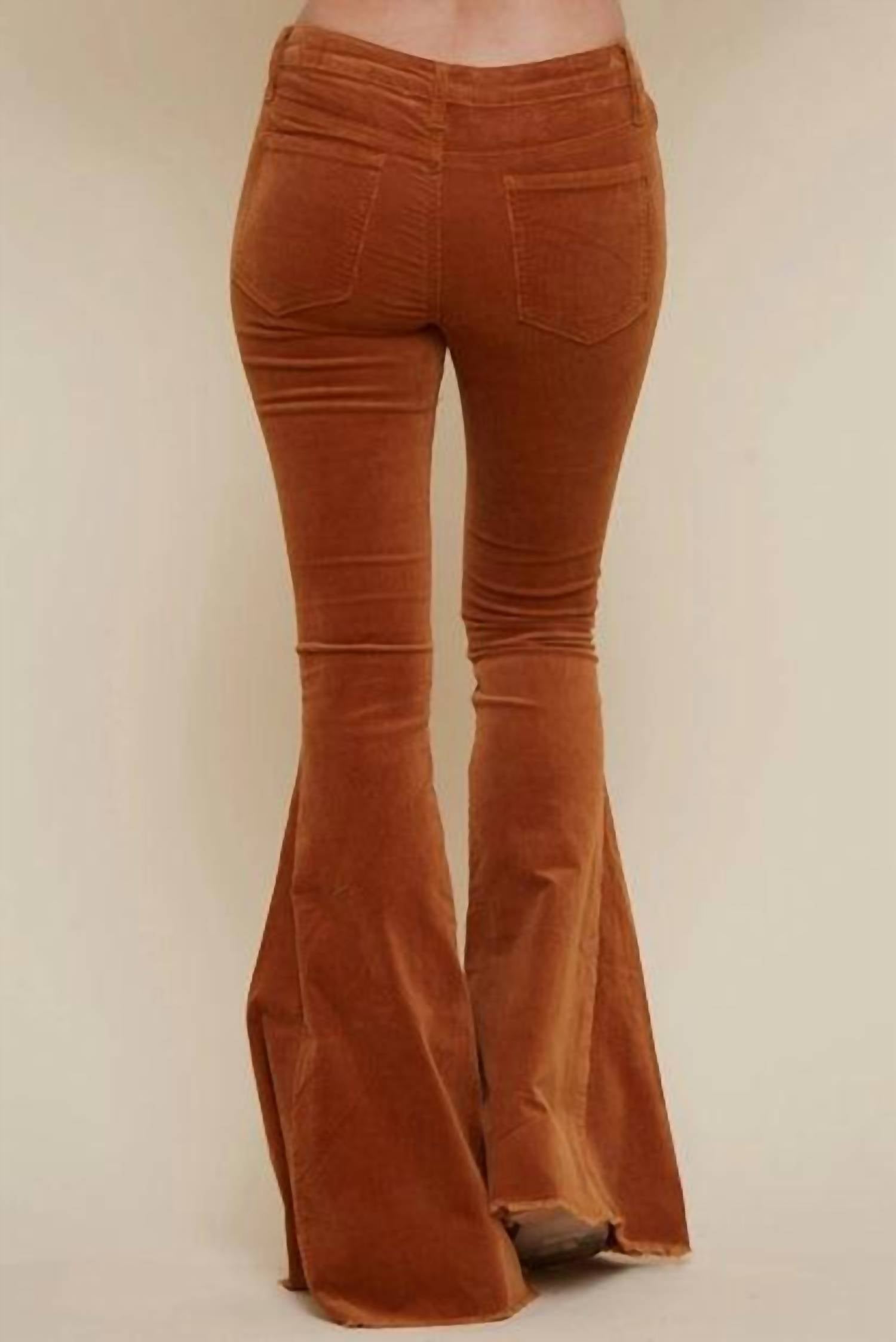 Saints & Hearts - Frayed Hem Corduroy Bell Bottoms Pants