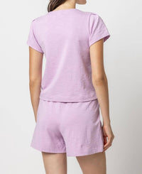 Lilla P - Pleated Cap Sleeve V-neck Tee