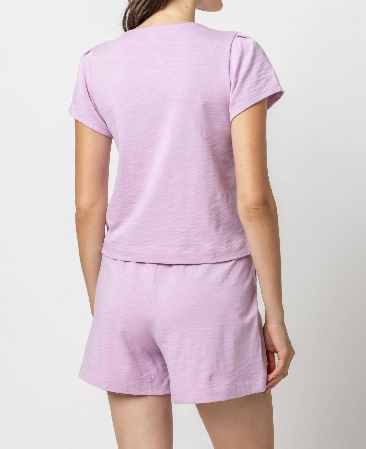Lilla P - Pleated Cap Sleeve V-neck Tee