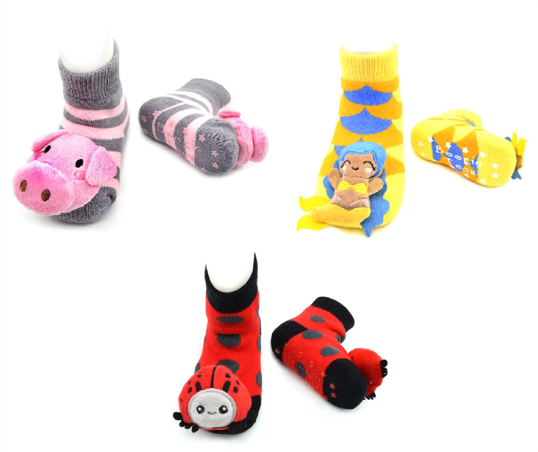 Liventi Inc. Kids Boogie Toe Rattle Socks - Set Of 3 in multi color - kids' accessory