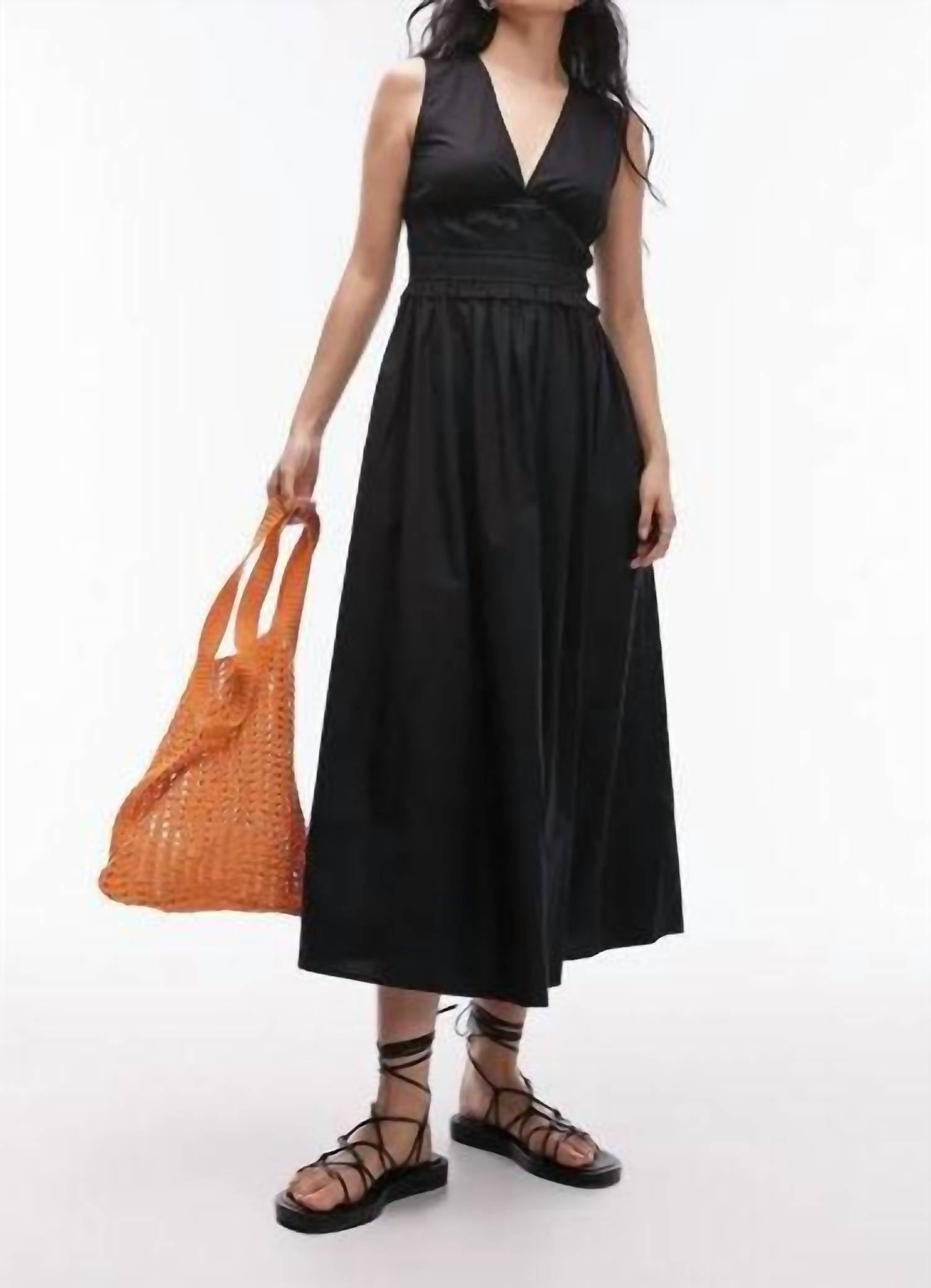 Topshop - Flowy V Neck Poplin Midi Dress