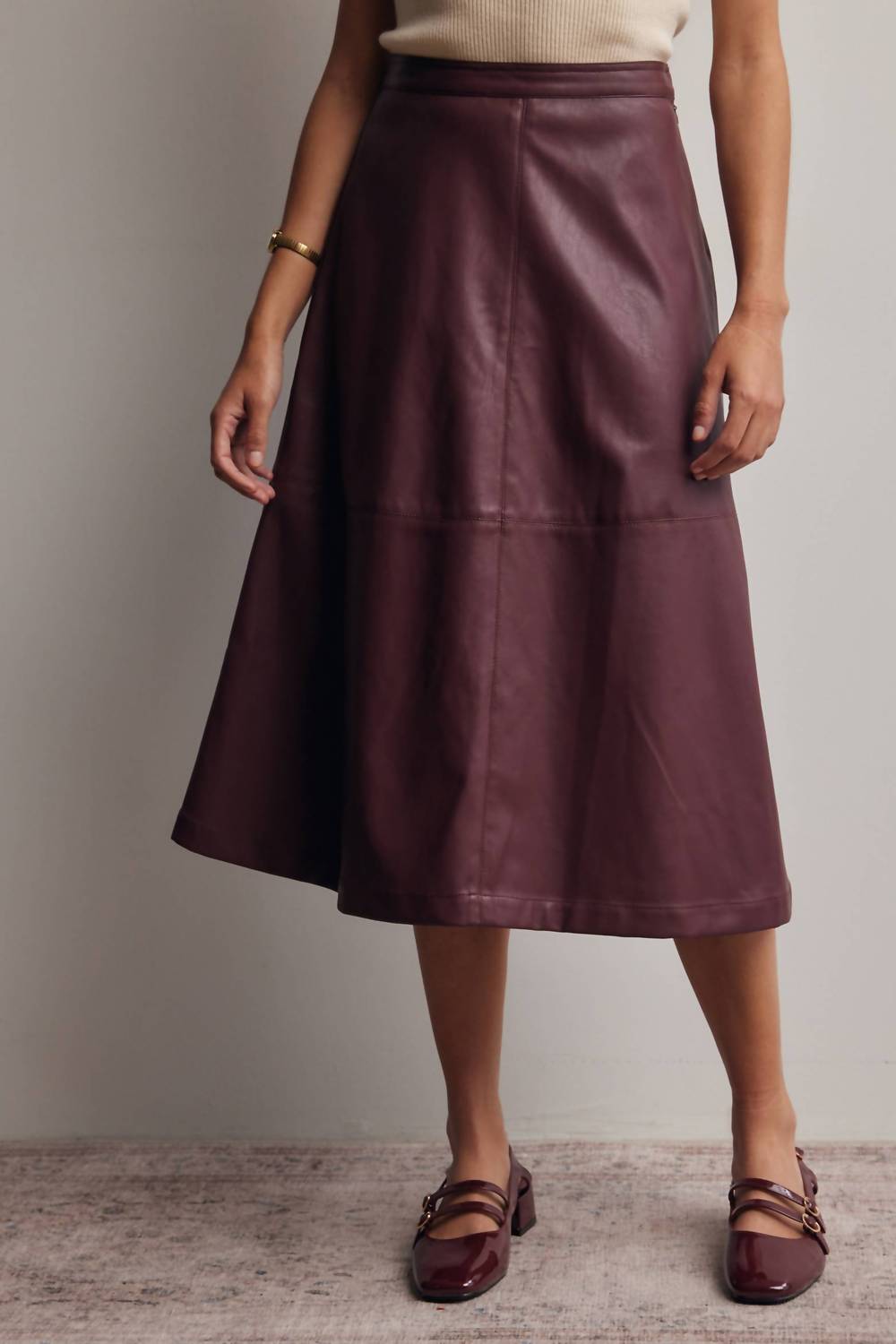 Forte - Faux Leather A-line Midi Skirt