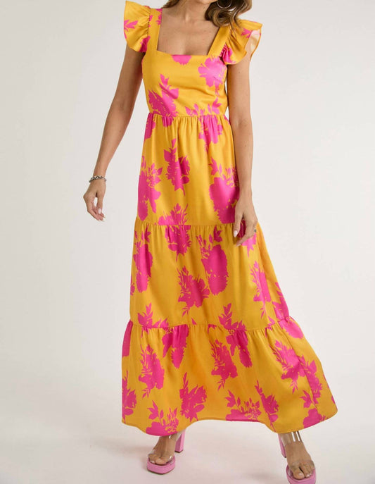 J.Nna - Floral Print Ruffle Short Sleeve Maxi Dress