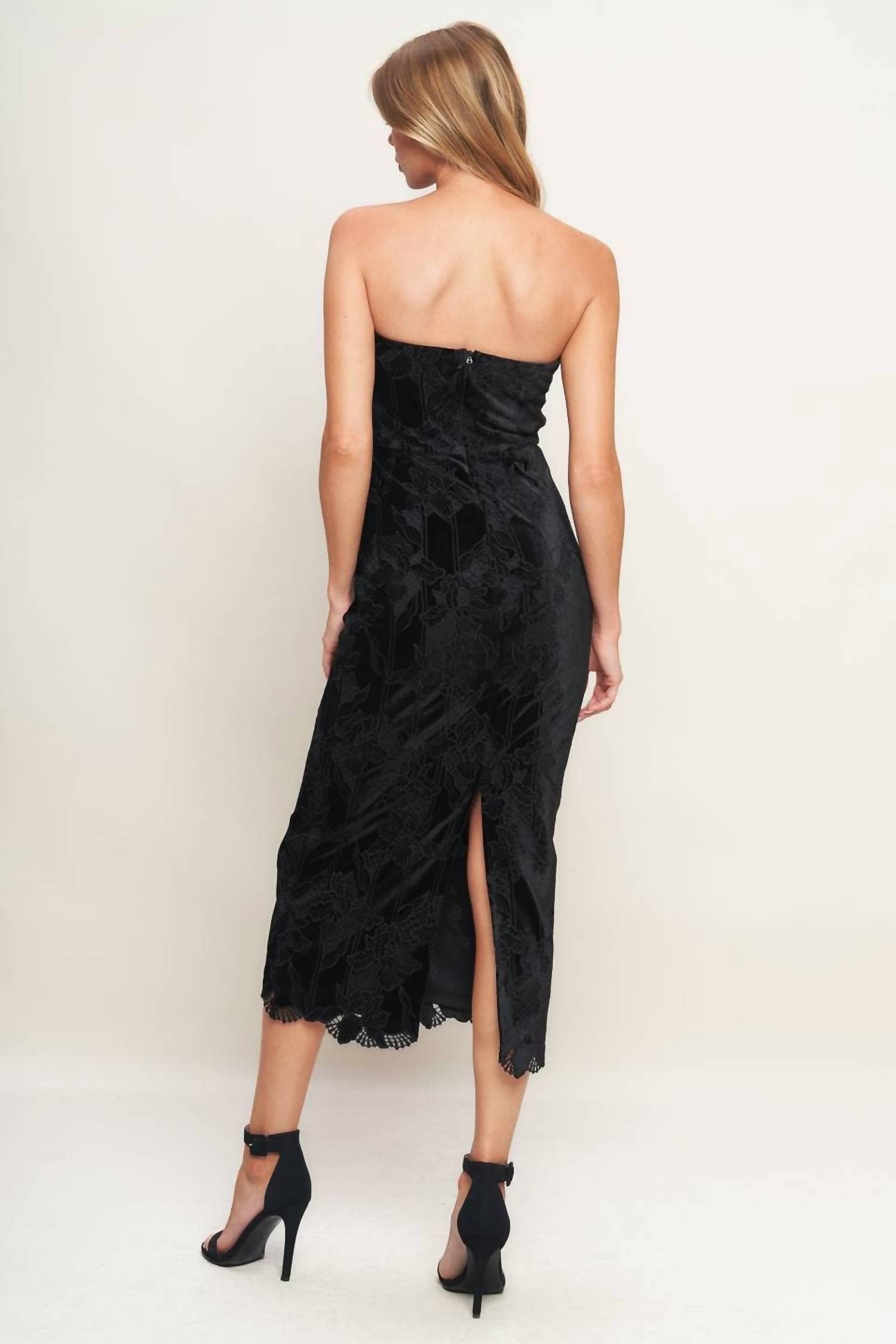 Flying Tomato - Woven Velvet Lace Midi Dress