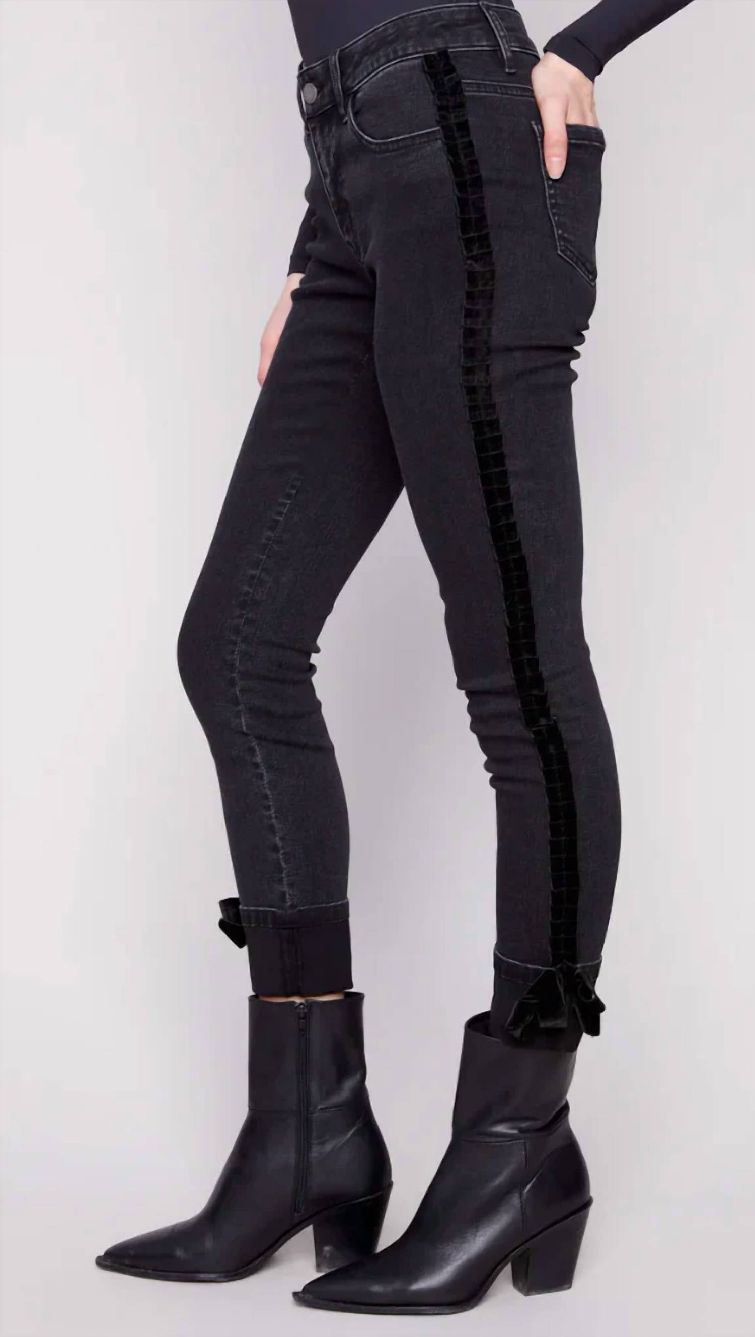 Charlie B - Velvet Bow Slim Leg Jeans