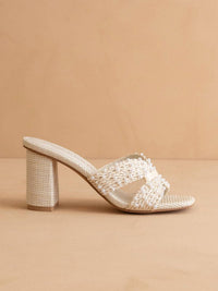 Oasis Society - Women's Tiara Pearl Embroidered Raffia Block Heel