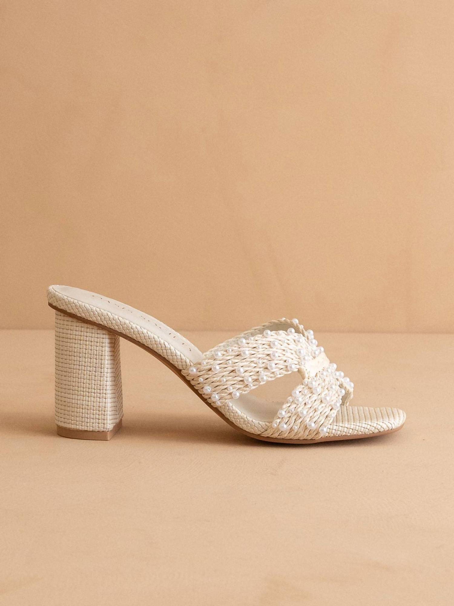 Oasis Society - Women's Tiara Pearl Embroidered Raffia Block Heel