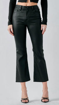 HIDDEN High Rise Coated Crop Flare Jeans in black - women's jeans - view 4