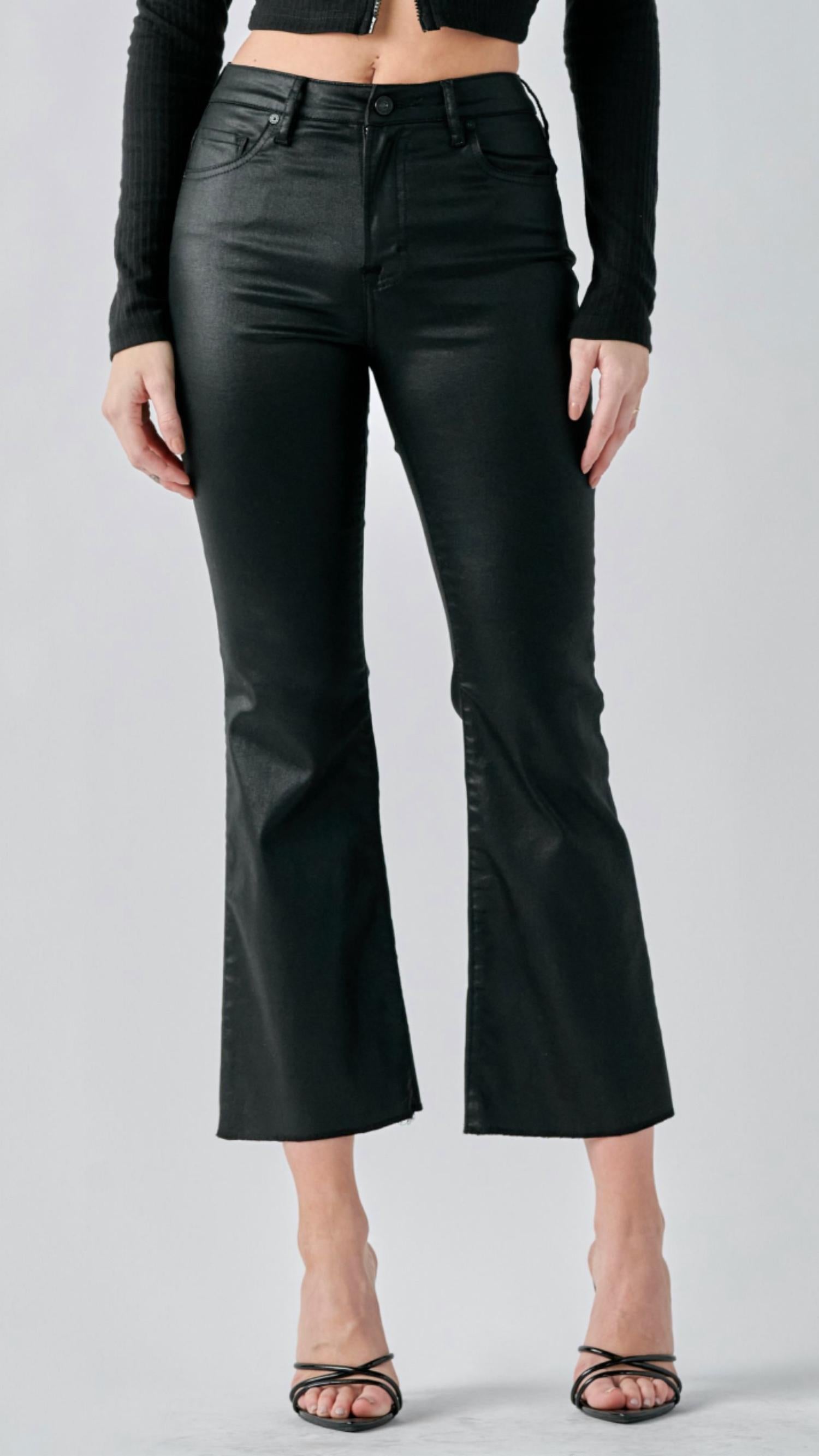 HIDDEN High Rise Coated Crop Flare Jeans in black - women's jeans - view 4