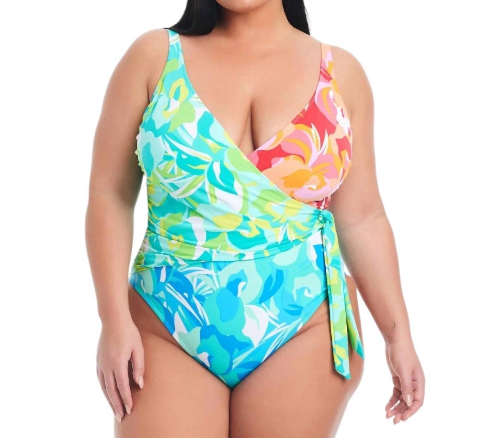 Bleu Rod Beattie Surplice Tied Swimsuit - Plus in multi - women's swimwear