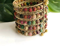 World Finds - Women's Kantha Beaded Grid Cuff